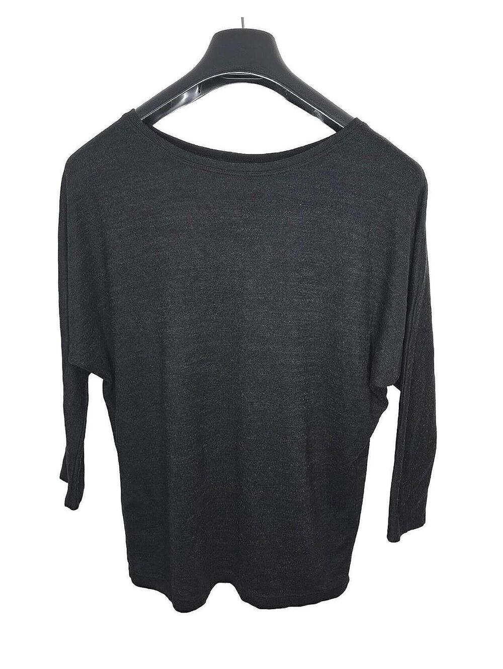 Rachel Zoe Minimalist Soft Knit Charcoal Top With 3/4 Length Batwing Sleeves. Sm
